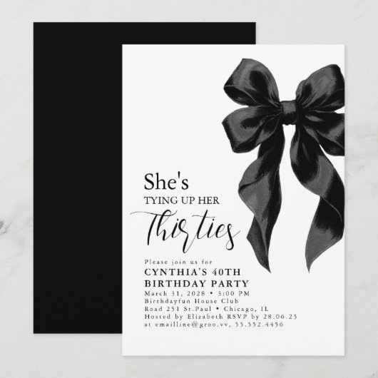 Black Bow Tying Up Her Thirties 40Th Birthday Kaart (Voorkant / Achterkant)