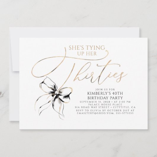 Black Bow Tying up Her Thirties 40th Birthday  Kaart (Voorkant)