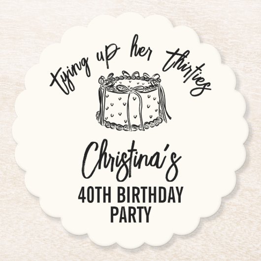 Black Bow Tying Up Her Thirties 40th Birthday Kartonnen Onderzetters (Voorkant)