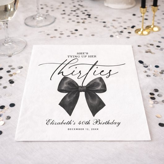 Black Bow Tying Up Her Thirties 40th Birthday Servet