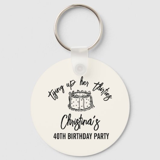 Black Bow Tying Up Her Thirties 40th Birthday Sleutelhanger (Voorkant)