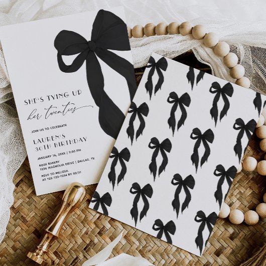 Black Bow Tying Up Her Twenties 30th Birthday Kaart