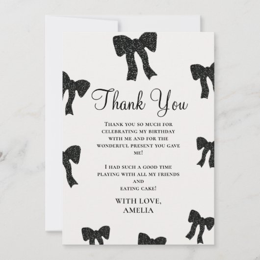 Black Bow Verjaardag Bedankt Card (Voorkant)