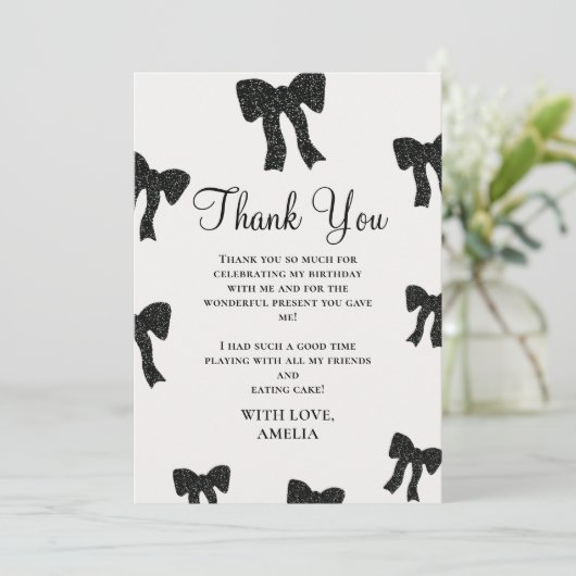 Black Bow Verjaardag Bedankt Card (Staand voorkant)