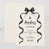 Black Bow Verjaardag Elke Leeftijd Uitnodiging (Voorkant / Achterkant)