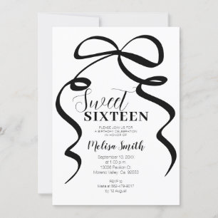 Black Bow Verjaardag Uitnodiging Coquette Ribbon