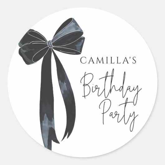 Black Bow verjaardagsfeestje Ronde Sticker (Voorkant)