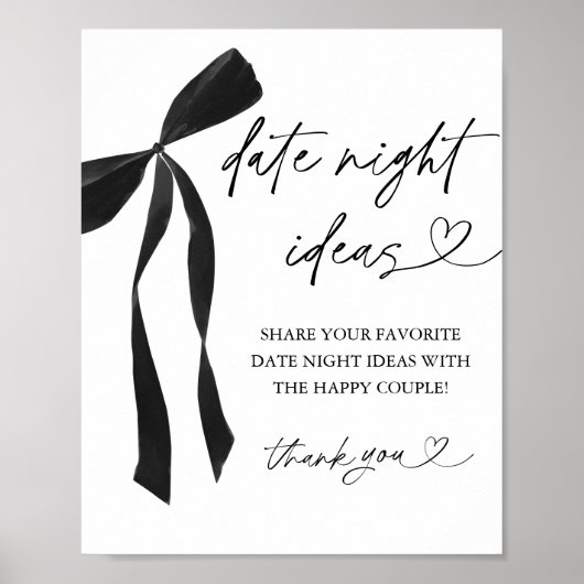 Black Bow Vrijgezellenfeest Date Night Ideeën Sign Poster (Voorkant)