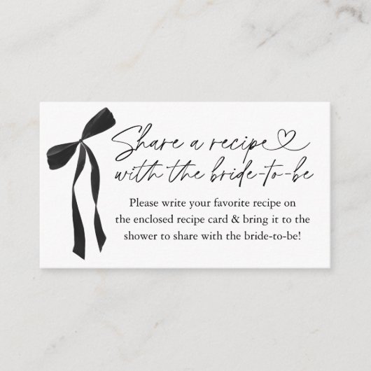 Black Bow Vrijgezellenfeest Recept Aanvraag Informatiekaartje (Voorkant)