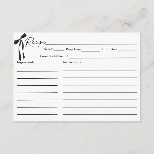 Black Bow Vrijgezellenfeest Recept Kaart (Voorkant)