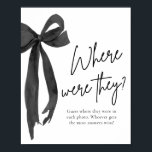 Black Bow Vrijgezellenfeest Waar waren ze Game Sig Poster<br><div class="desc">🖤🎀 Voeg een persoonlijke en gedenkwaardige touch toe aan je vrijgezellenfeest met deze Black Bow "Waar waren ze?" Spelbord! Met een strakke zwarte strik en een minimalistisch ontwerp nodigt dit elegante bord gasten uit om de locaties van foto's van de reis van het paar samen te raden. Een leuke manier...</div>