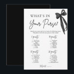 Black Bow Wat zit er in je portemonnee Vrijgezelle Kaart<br><div class="desc">Veel plezier met de Black Bow What's In Your Purse Vrijgezellenfeest Game! 🎀👜💍 Dit elegante en interactieve spel laat gasten punten scoren op basis van de items die ze in hun portemonnee hebben - sommige vaak, sommige onverwacht! 🖤✨ Met een chique zwarte strik en stijlvol script is het de perfecte...</div>