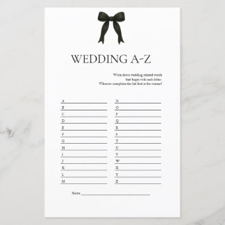 Black Bow Wedding A-Z spel | Modern Vrijgezellenfe