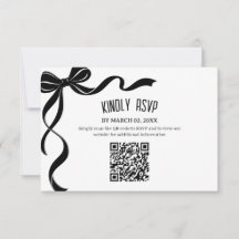 Black Bow Wedding QR code Response Insert