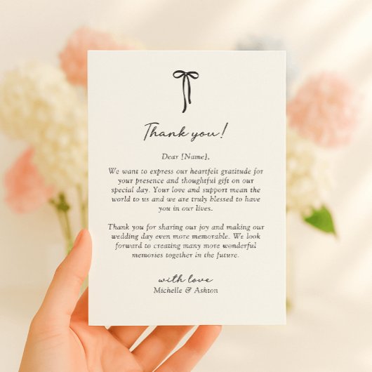 Black Bow, wedding thank you card Bedankkaart