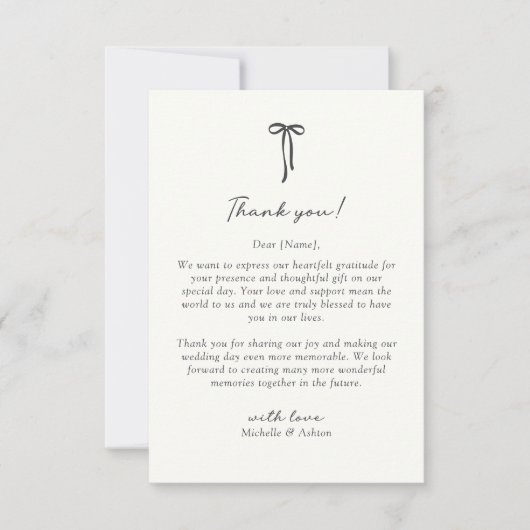 Black Bow, wedding thank you card Bedankkaart (Voorkant)