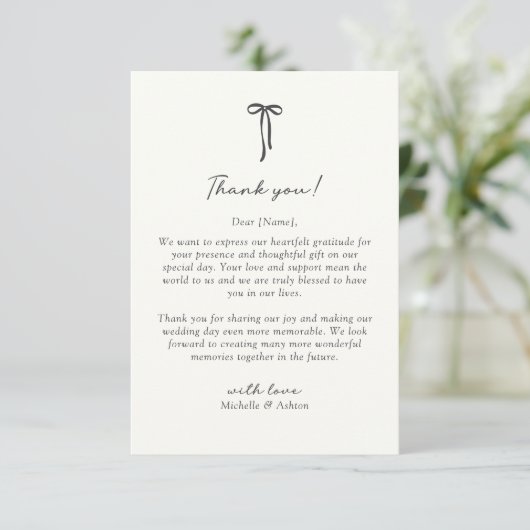 Black Bow, wedding thank you card Bedankkaart (Staand voorkant)