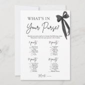 Black Bow What's In Your Purse Bruiloftsspel Kaart (Voorkant)