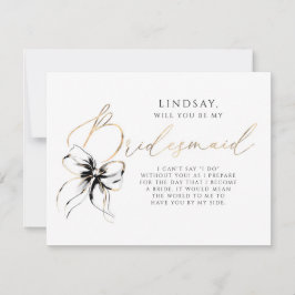 Black Bow Whimsical Modern Bridesmaid Proposal Kaart
