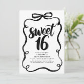 Black Bow Whimsical Sweet 16th Birthday Kaart (Staand voorkant)