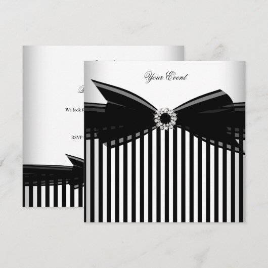 Black Bow White Stripe Party voor alle gelegenhede Kaart (Voorkant / Achterkant)