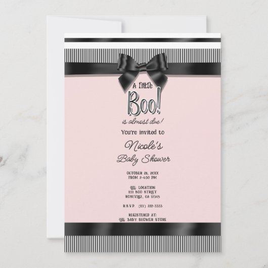 Black Bow Wit Roze Halloween Baby shower Kaart (Voorkant)