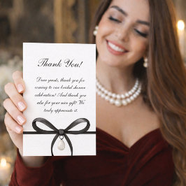 Black Bow With Pearl Old Money Style Bridal Shower Bedankkaart