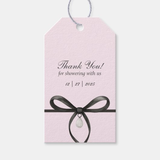 Black Bow With Pearl Old Money Style Bridal Shower Cadeaulabel (Voorkant)
