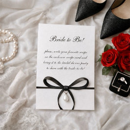 Black Bow With Pearl Old Money Style Bridal Shower Informatiekaartje