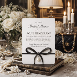 Black Bow With Pearl Old Money Style Bridal Shower Kaart