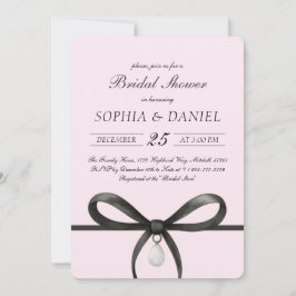 Black Bow With Pearl Old Money Style Bridal Shower Kaart