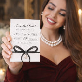 Black Bow With Pearl Old Money Style Bridal Shower Save The Date