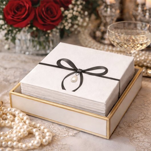 Black Bow With Pearl Old Money Style Bridal Shower Servet