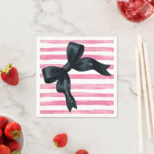 Black Bow with Pink White Stripe Birthday Cocktail Servet (Insitu)