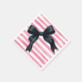 Black Bow with Pink White Stripe Birthday Cocktail Servet (Hoek)