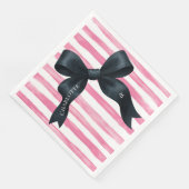 Black Bow with Pink White Stripe Birthday Servet (Hoek)