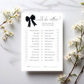 Black Bow Would She Rather Bridal Shower Game Card Kaart