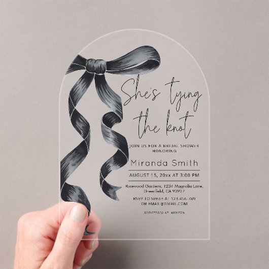 Black Bow Ze bindt het knoop Vrijgezellenfeest Acryl Uitnodigingen (Insitu (Draagbaar))