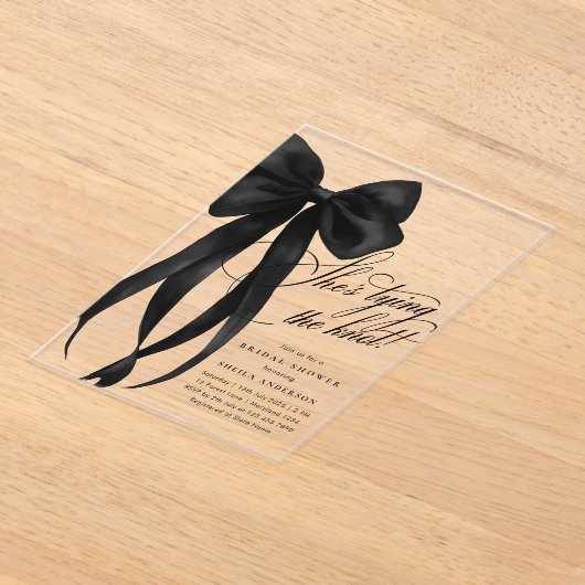 Black Bow Ze bindt het knoop Vrijgezellenfeest Acryl Uitnodigingen (Laagn)