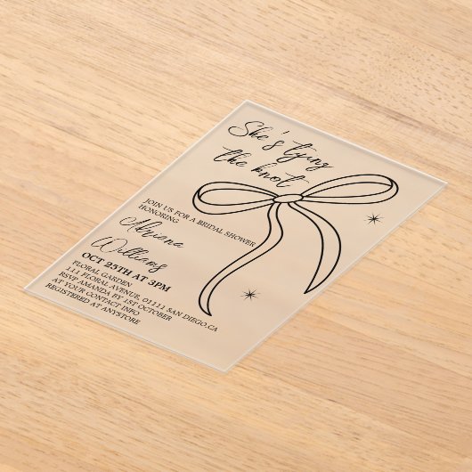 Black Bow Ze bindt het knoop Vrijgezellenfeest Acryl Uitnodigingen (Laagn)