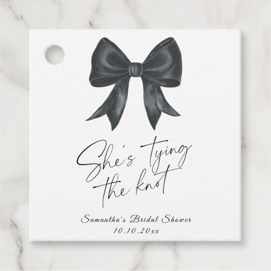 Black Bow Ze bindt het knoop Vrijgezellenfeest Bedankjes Labels (Voorkant)