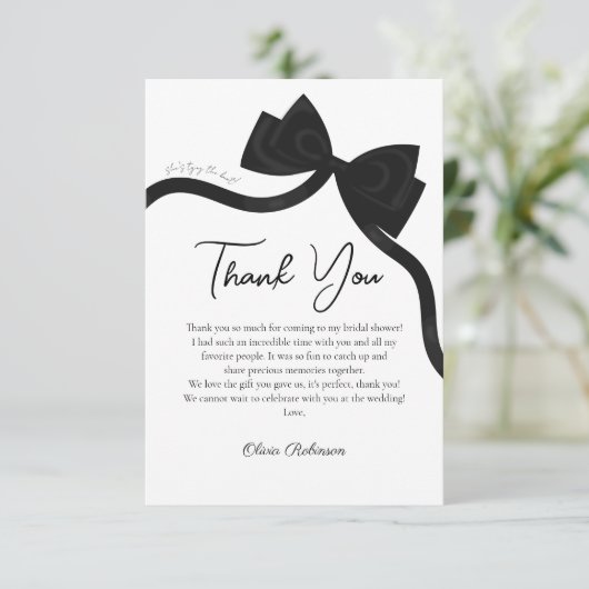 Black Bow Ze bindt het knoop vrijgezellenfeest Bedankkaart (Staand voorkant)