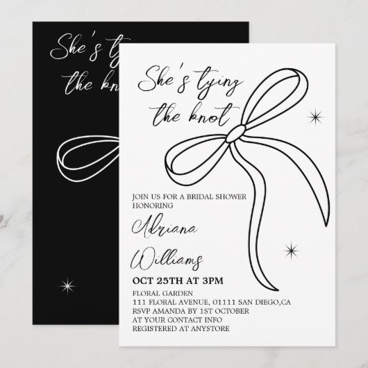 Black Bow Ze bindt het knoop Vrijgezellenfeest Kaart (Voorkant / Achterkant)