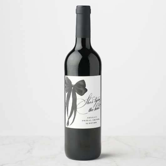 Black Bow Ze bindt het knoop Vrijgezellenfeest Wijn Etiket (Voorkant)