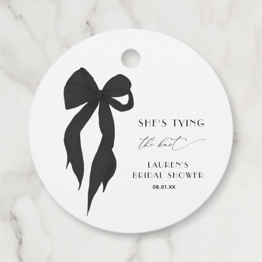 Black Bow Ze is de knoop Vrijgezellenfeest Bedankjes Labels (Achterkant)