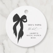 Black Bow Ze is de knoop Vrijgezellenfeest Bedankjes Labels (Voorkant)