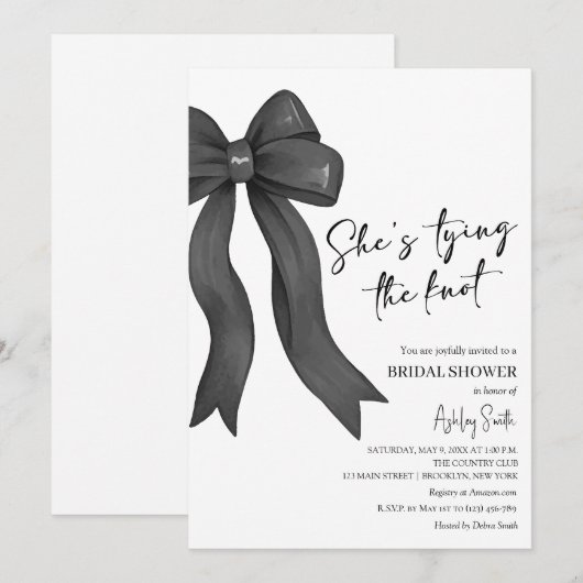 Black Bow Ze is de knoop Vrijgezellenfeest Kaart (Voorkant / Achterkant)