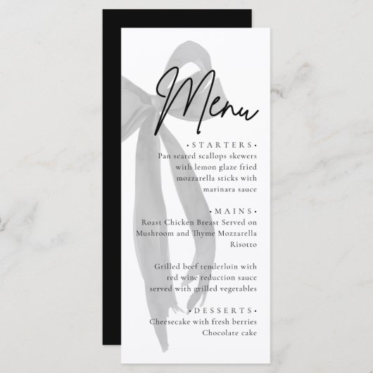 Black Bow Ze is de knoop Vrijgezellenfeest Menu (Voorkant / Achterkant)