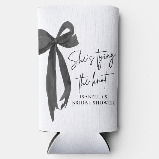 Black Bow Ze is de knoop Vrijgezellenfeest Seltzer Blikjeskoeler (Voorkant)