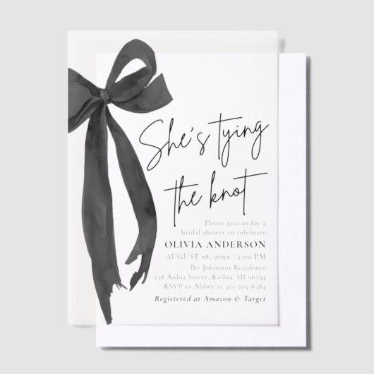 Black Bow Ze is de knoop Vrijgezellenfeest Vellum Uitnodigingen (Offset)